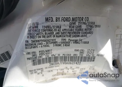 2010 Mercury Grand Marquis Ls (Fleet Only) из США, поврежденный, VIN 2MEBM7FV0AX627422